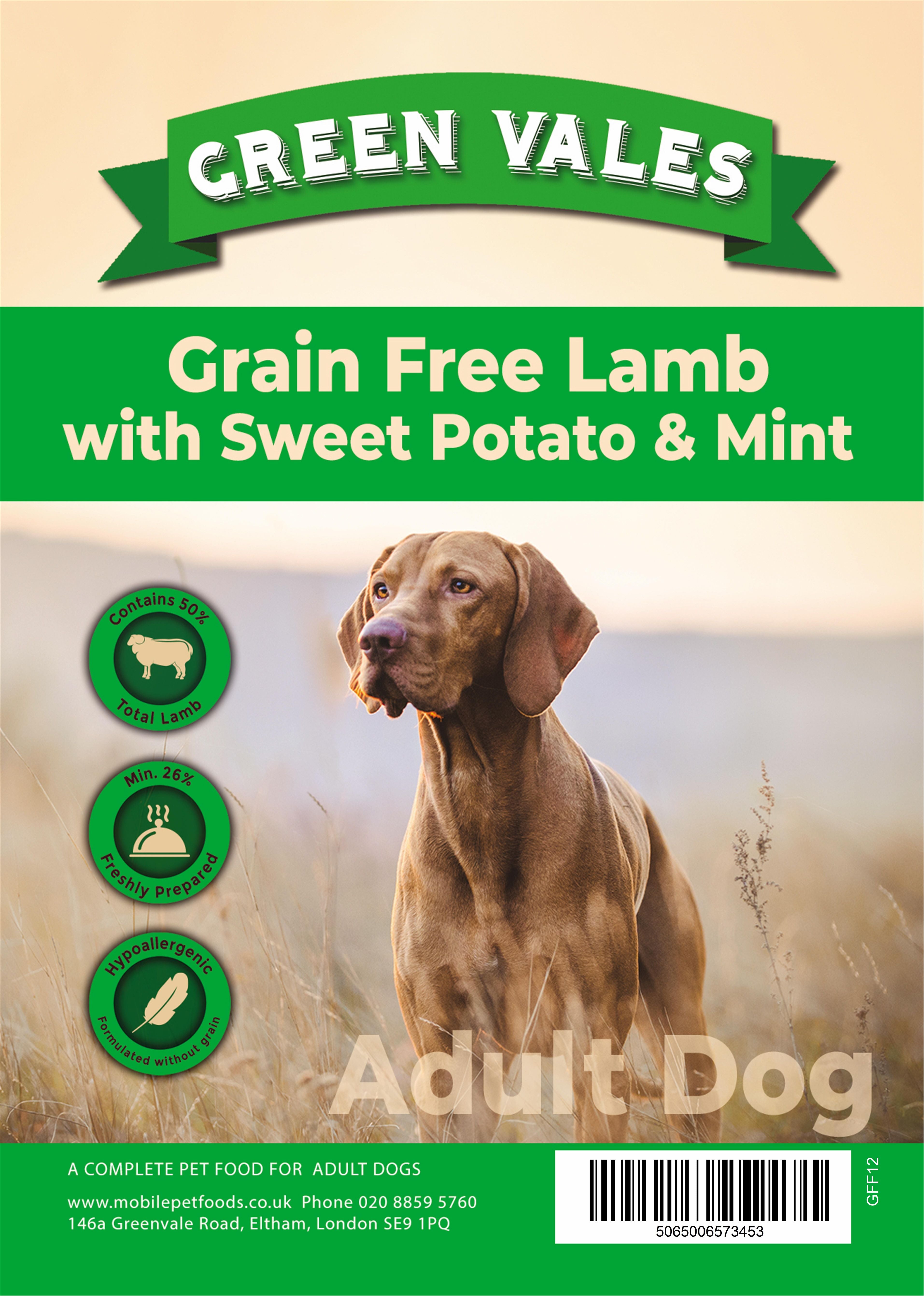 View of Green Vales Grain Free Lamb, Sweet Potato & Mint 12kg – Mobile Pet Foods