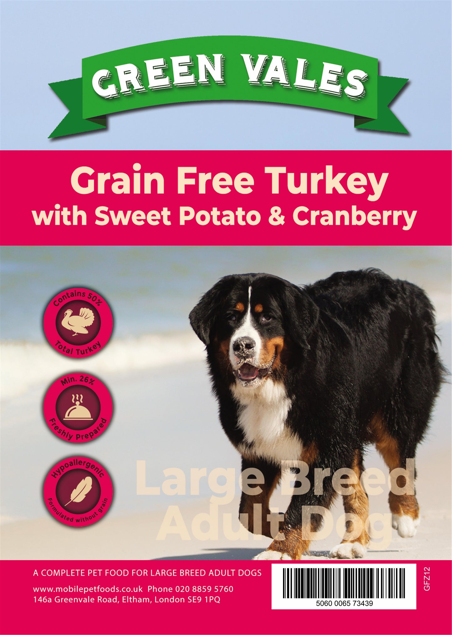 Green Vales Grain Free Large Breed Turkey, Sweet Potato & Cranberry 12kg