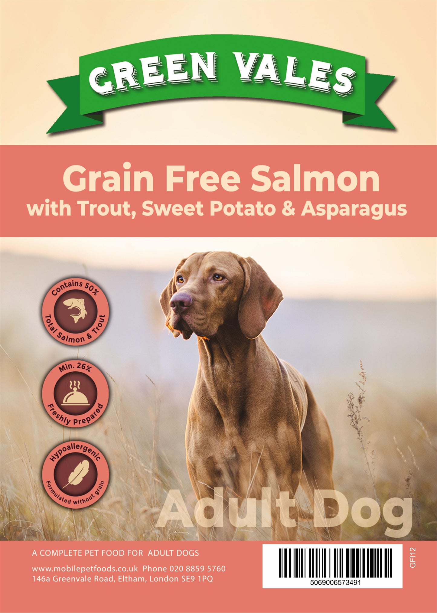 Green Vales Grain Free Salmon, Trout, Sweet Potato & Asparagus 2kg