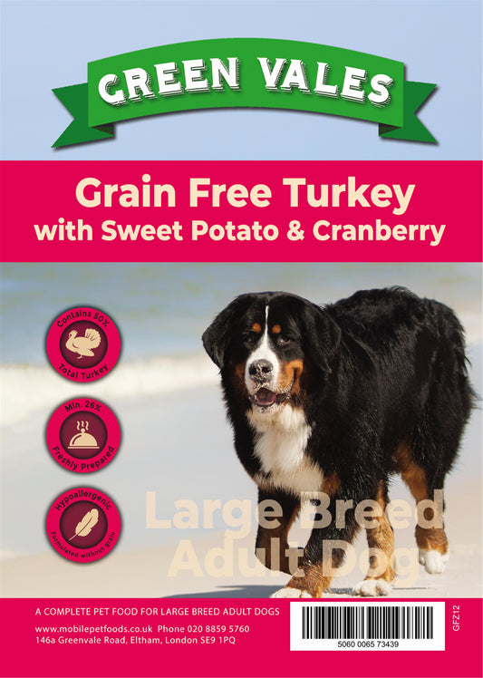 Green Vales Grain Free Large Breed Turkey, Sweet Potato & Cranberry 2kg