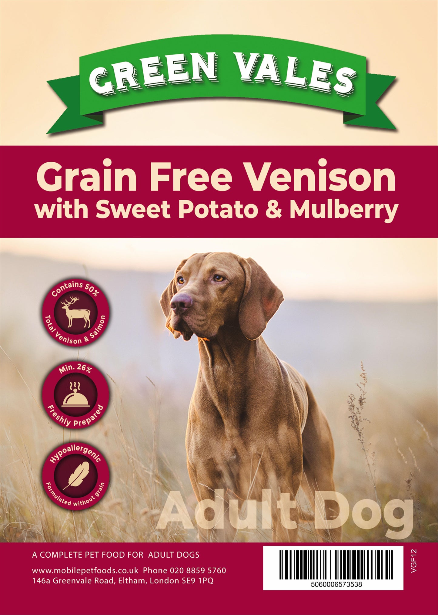 Green Vales Grain Free Venison Sweet Potato & Mulberry 12kg